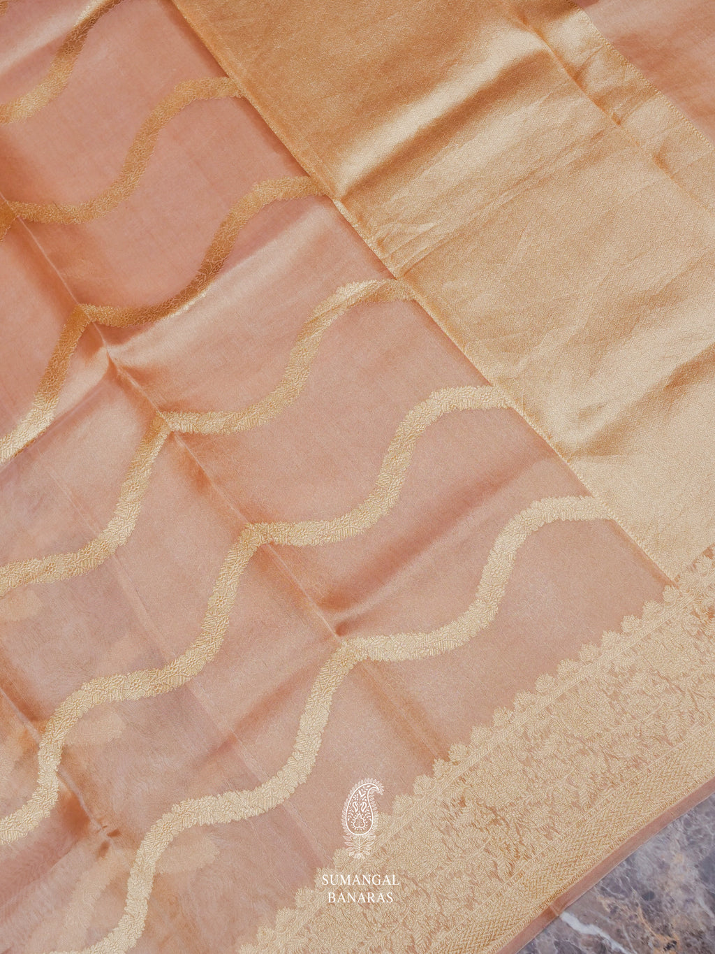Handwoven Peachy Pink  Tissue Silk Saree