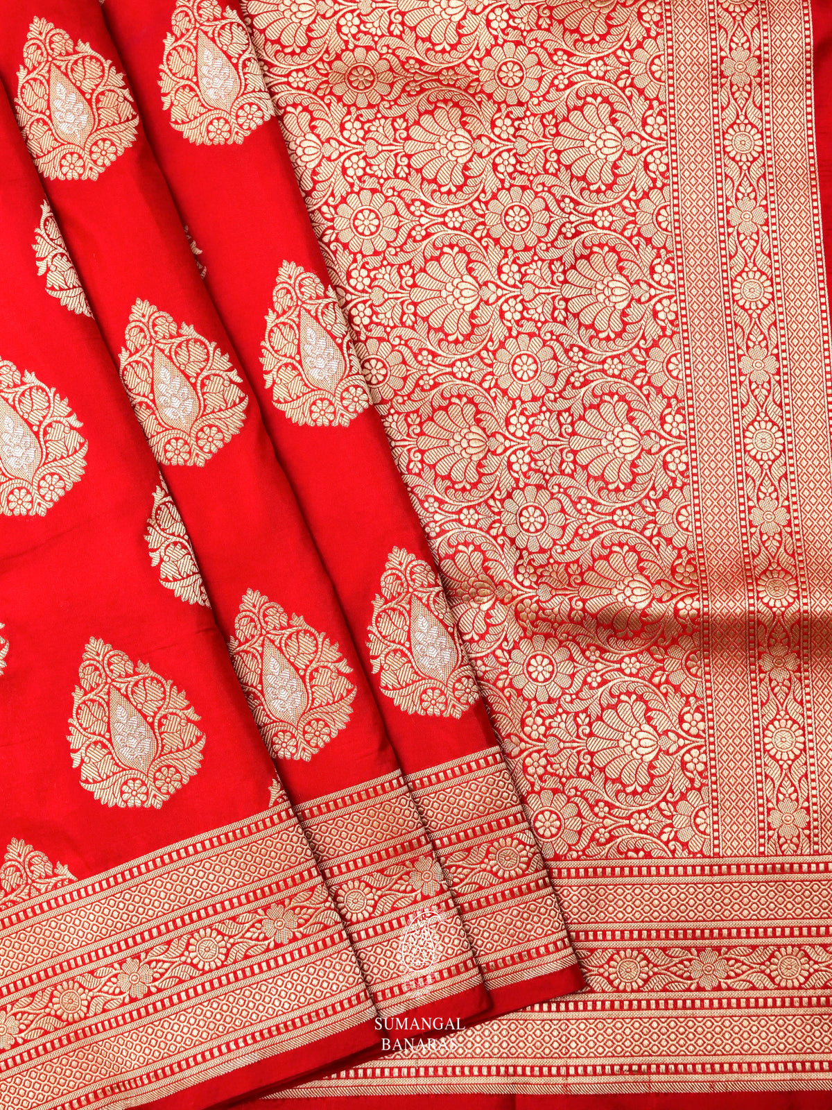 Handwoven Hot Red Katan Silk Saree