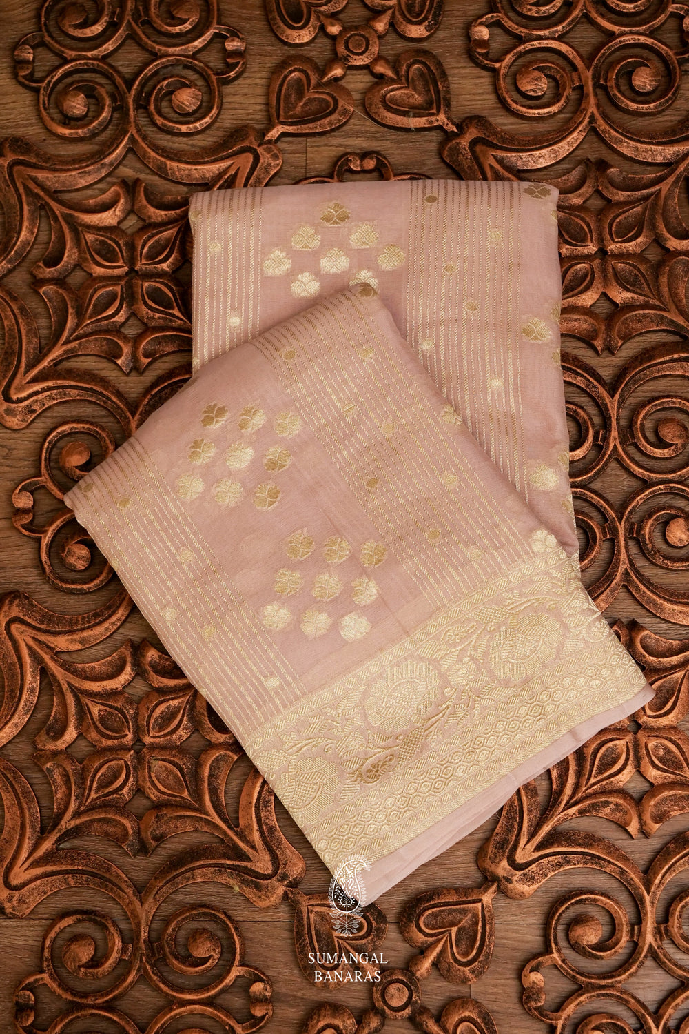 Handwoven Banarsi Baby Pink Georgette Khaddi Silk Saree