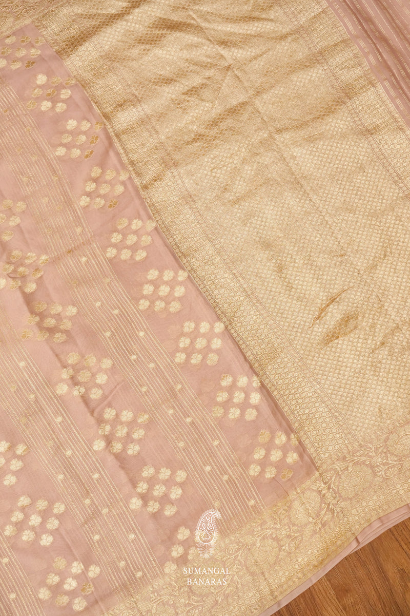 Handwoven Banarsi Baby Pink Georgette Khaddi Silk Saree