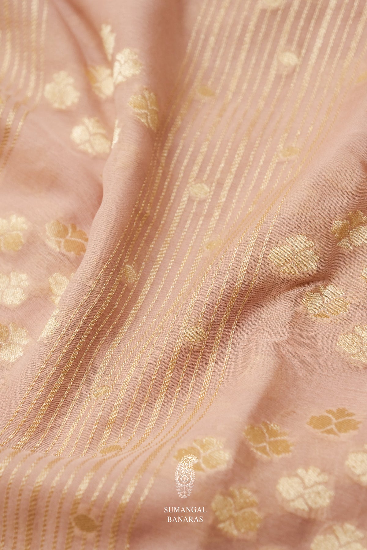 Handwoven Banarsi Baby Pink Georgette Khaddi Silk Saree