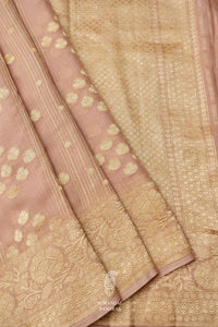Handwoven Banarsi Baby Pink Georgette Khaddi Silk Saree