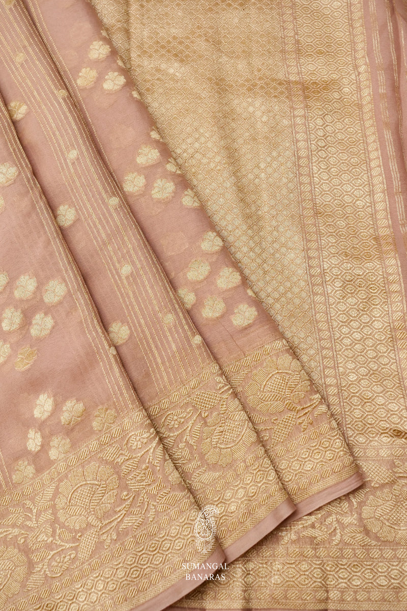Handwoven Banarsi Baby Pink Georgette Khaddi Silk Saree