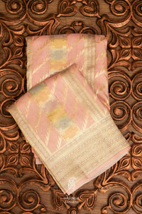 Handwoven Banarsi Rouge Pink Georgette Khaddi Silk Saree