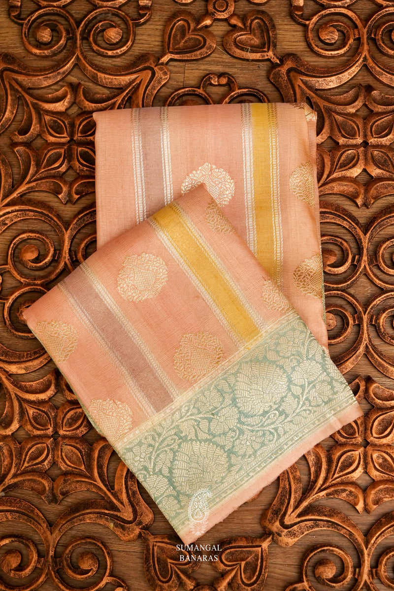 Handwoven Banarsi Crepe Pink Georgette Khaddi Silk Saree