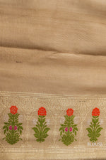 Handwoven Banarsi Mud White Georgette Khaddi Silk Saree