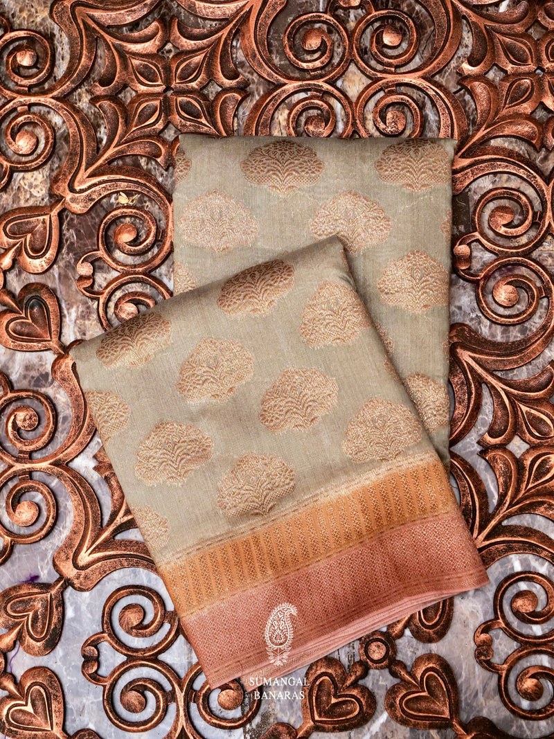 Handwoven Beige Banarasi Tussar Silk Saree