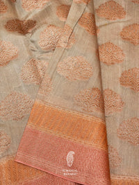 Handwoven Beige Banarasi Tussar Silk Saree