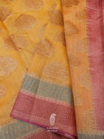 Handwoven Mustard Yellow Banarasi Tussar Silk Saree