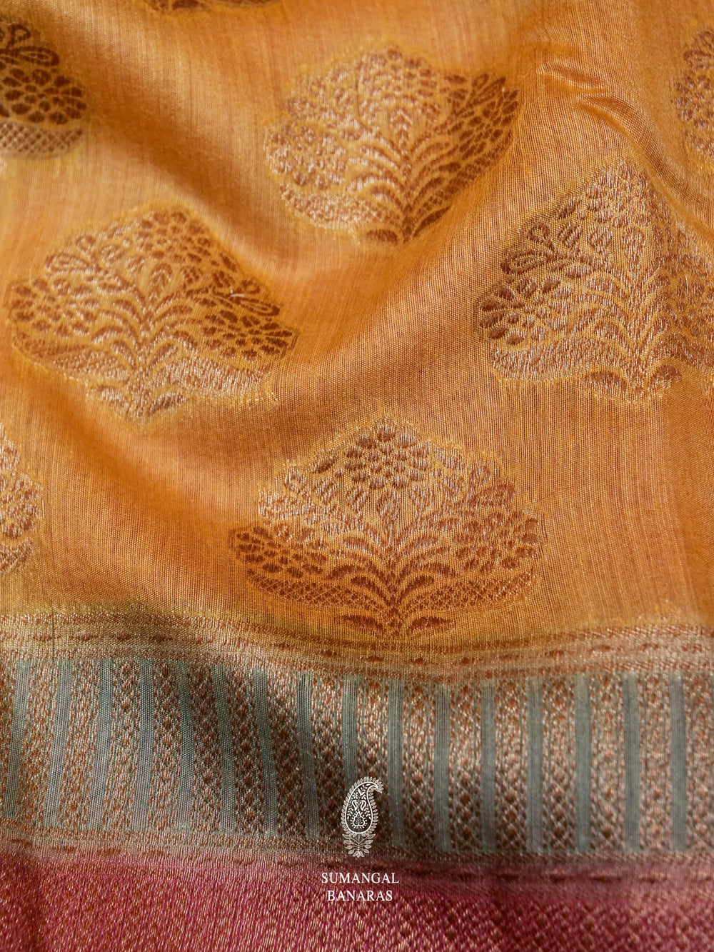 Handwoven Mustard Yellow Banarasi Tussar Silk Saree