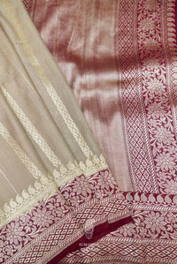 Handwoven Grey Banarasi Tussar Silk Saree