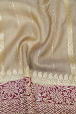 Handwoven Grey Banarasi Tussar Silk Saree
