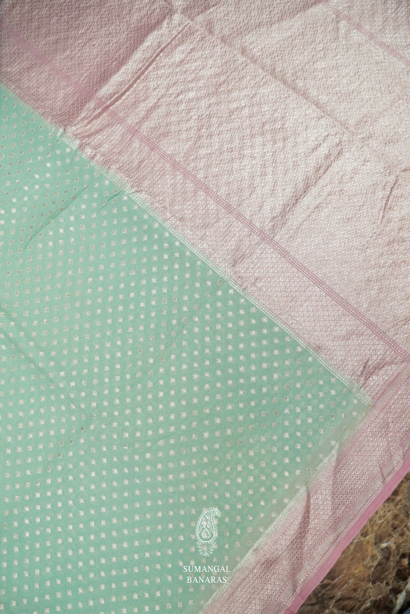 Handwoven Sea Green Banarasi Georgette Silk Saree