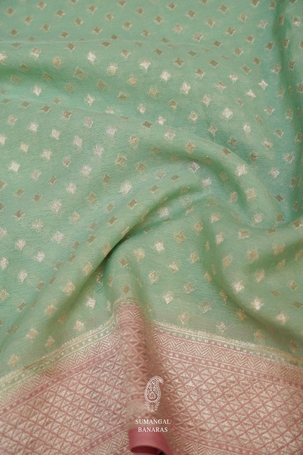 Handwoven Sea Green Banarasi Georgette Silk Saree