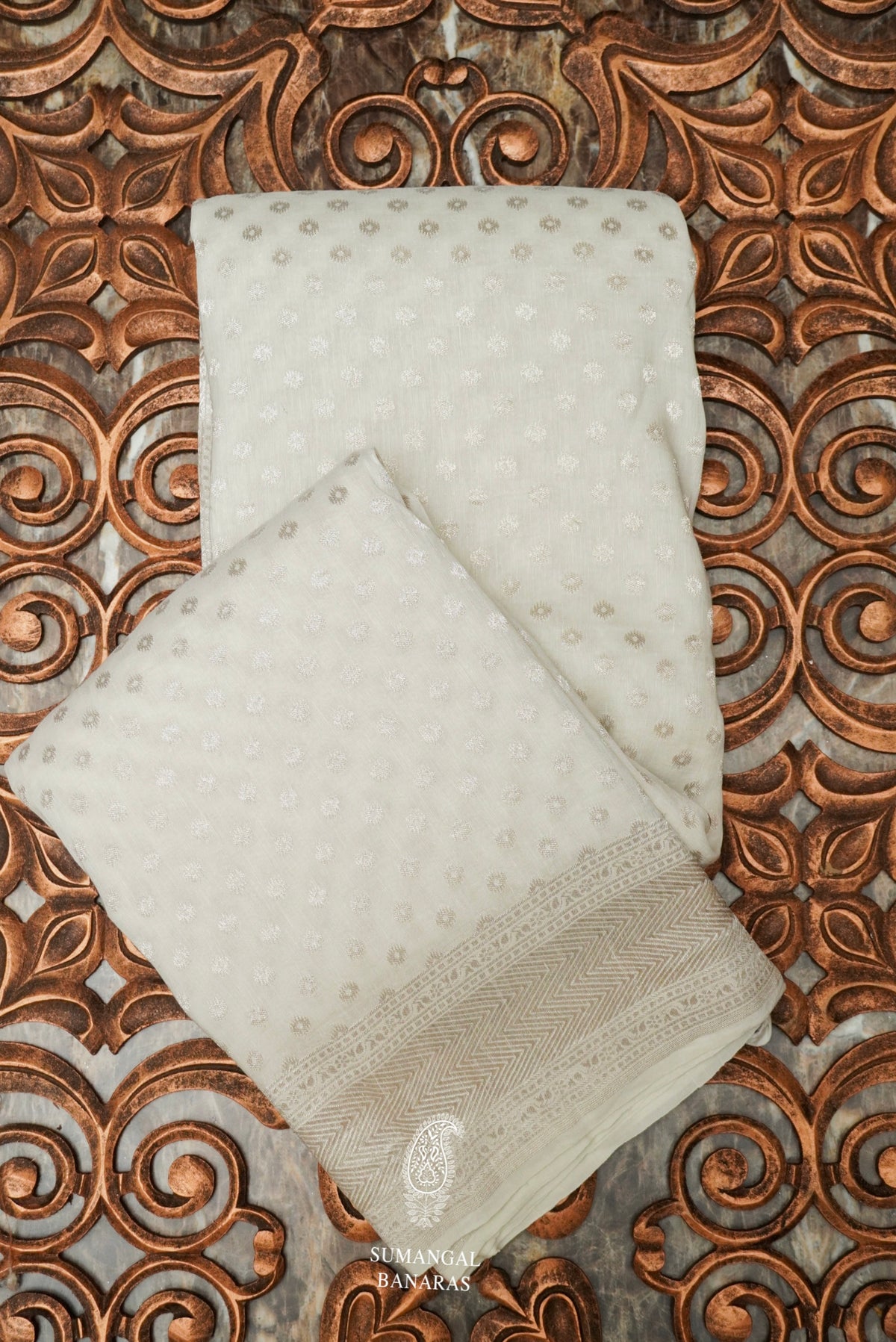 Handwoven White Banarasi Linen Saree
