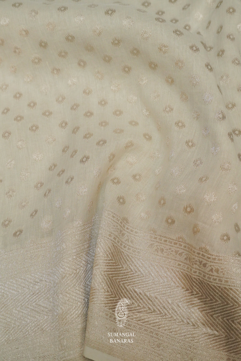 Handwoven White Banarasi Linen Saree