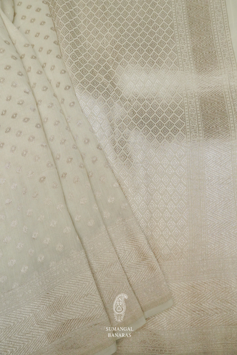 Handwoven White Banarasi Linen Saree