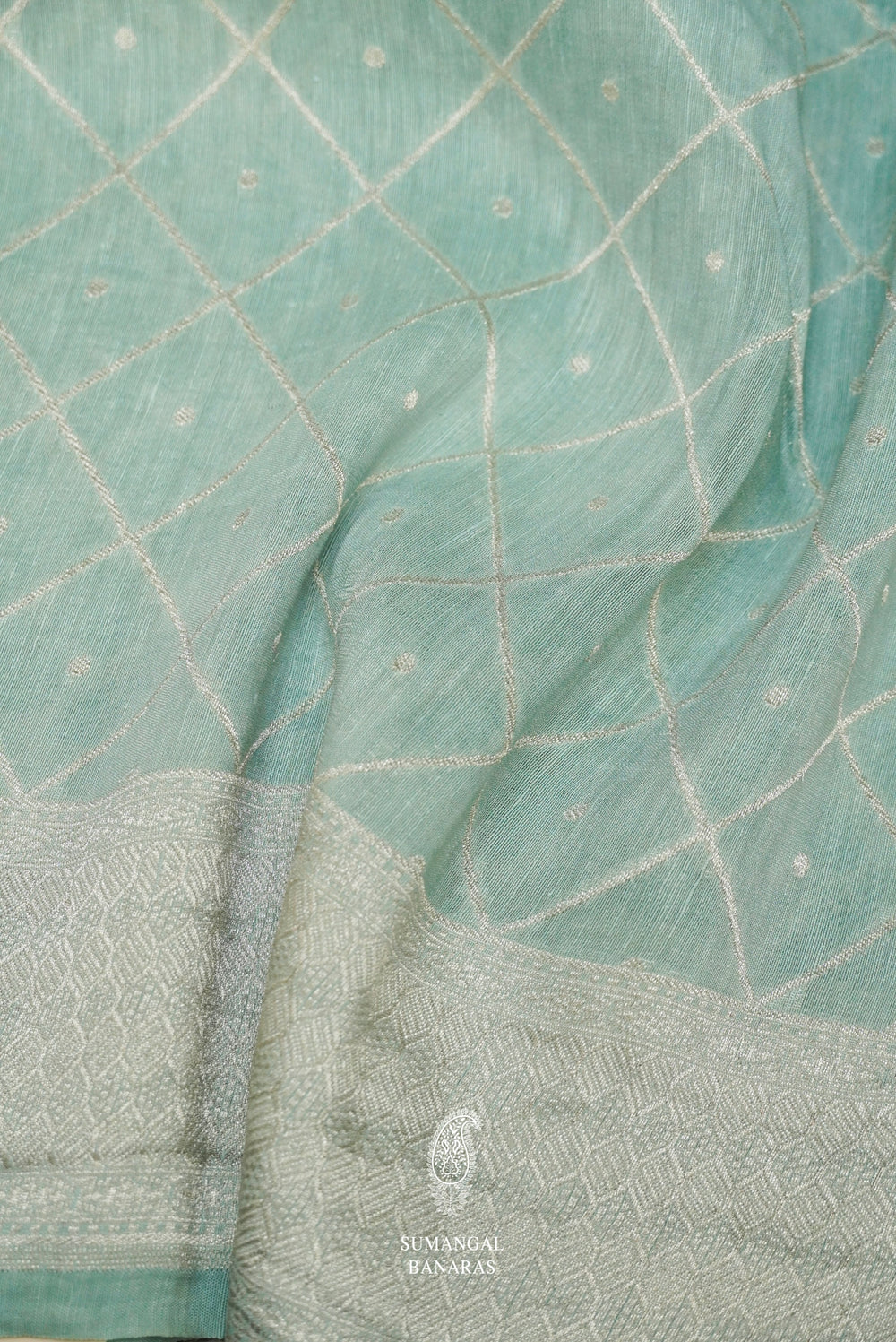 Handwoven Aqua Green Banarasi Linen Saree