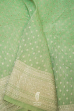 Handwoven Mint Green Banarasi Linen Saree