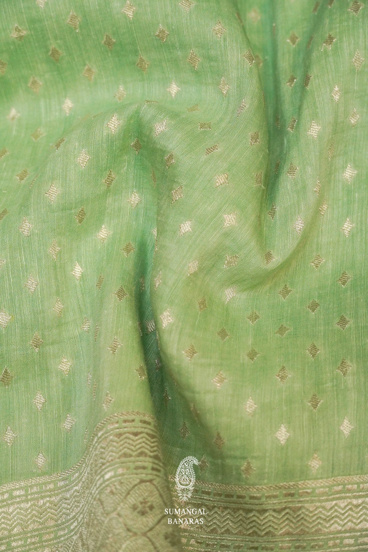 Handwoven Mint Green Banarasi Linen Saree