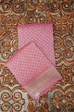 Handwoven Pink Banarasi Linen Saree