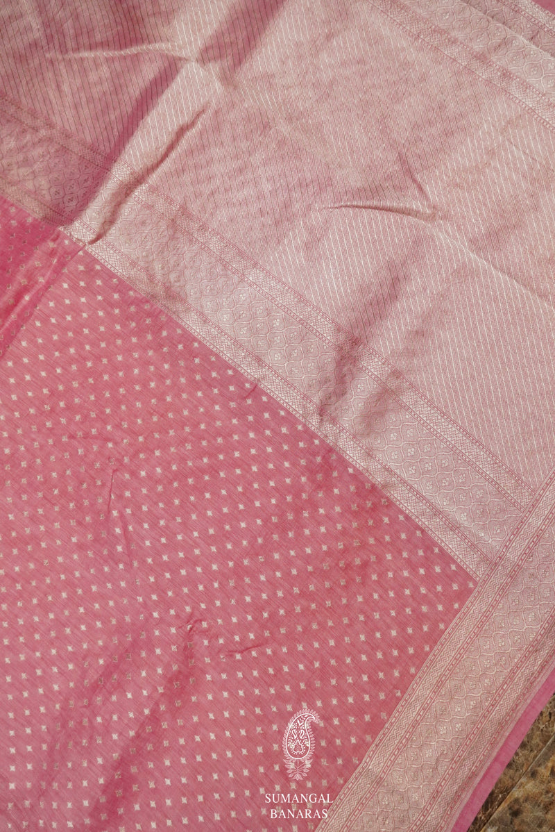 Handwoven Pink Banarasi Linen Saree