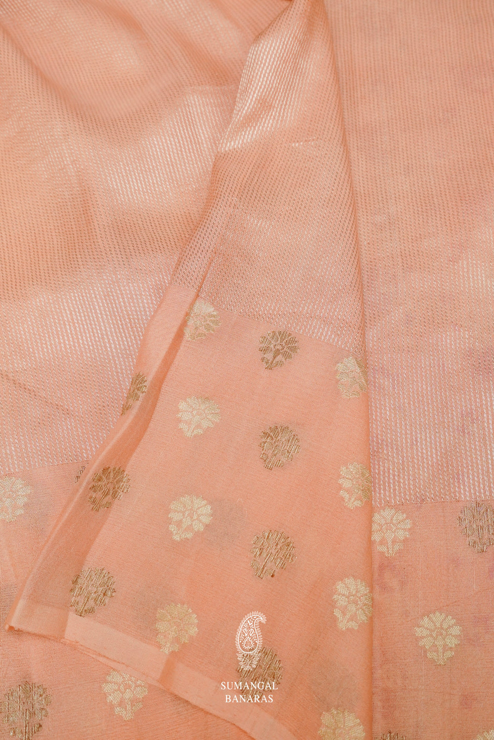Handwoven Peach Banarasi Muslin Silk Saree