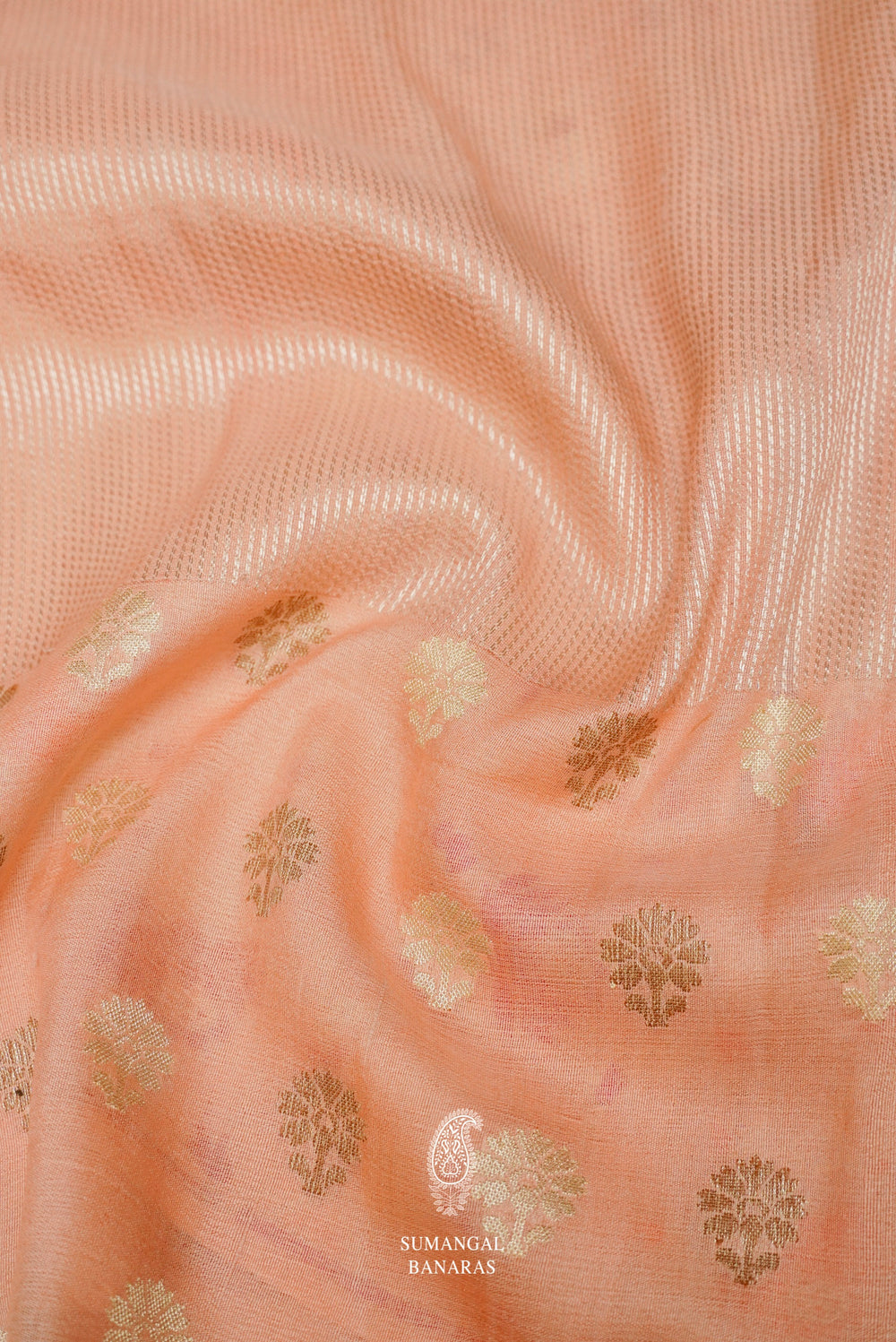 Handwoven Peach Banarasi Muslin Silk Saree