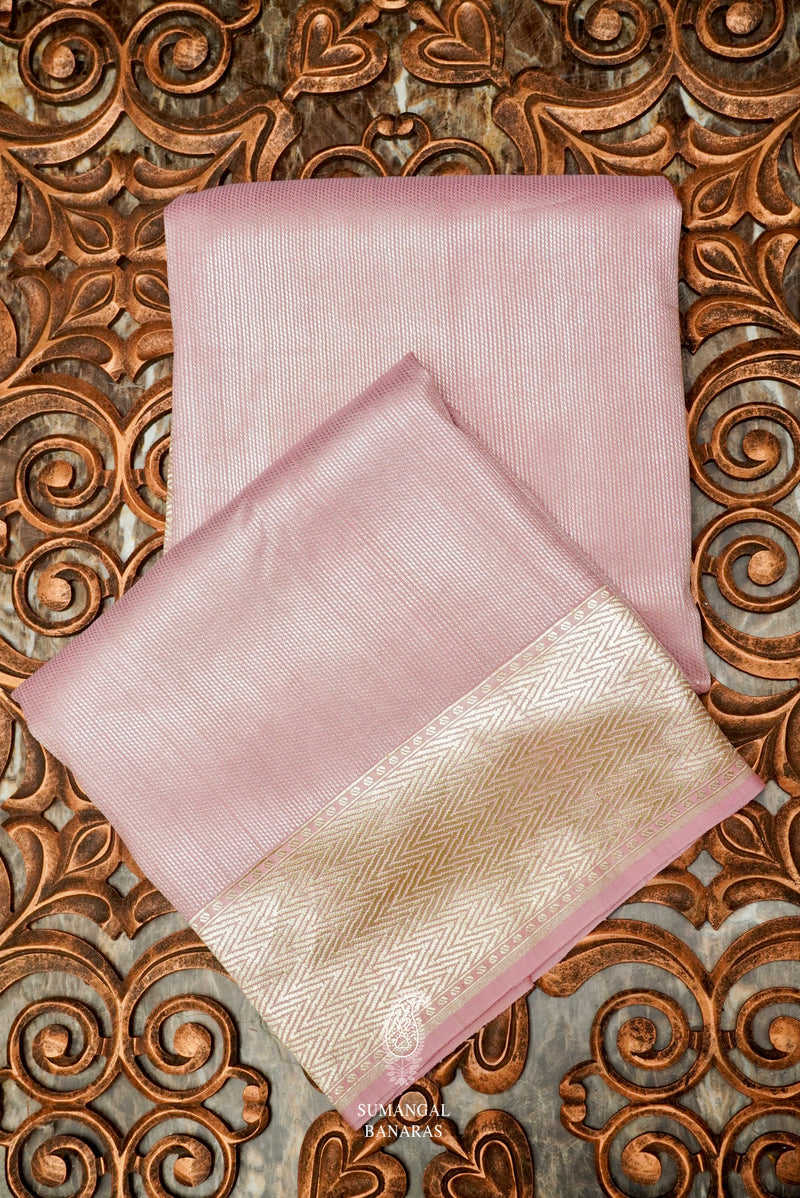 Handwoven Baby Pink Banarasi Tussar Silk Saree