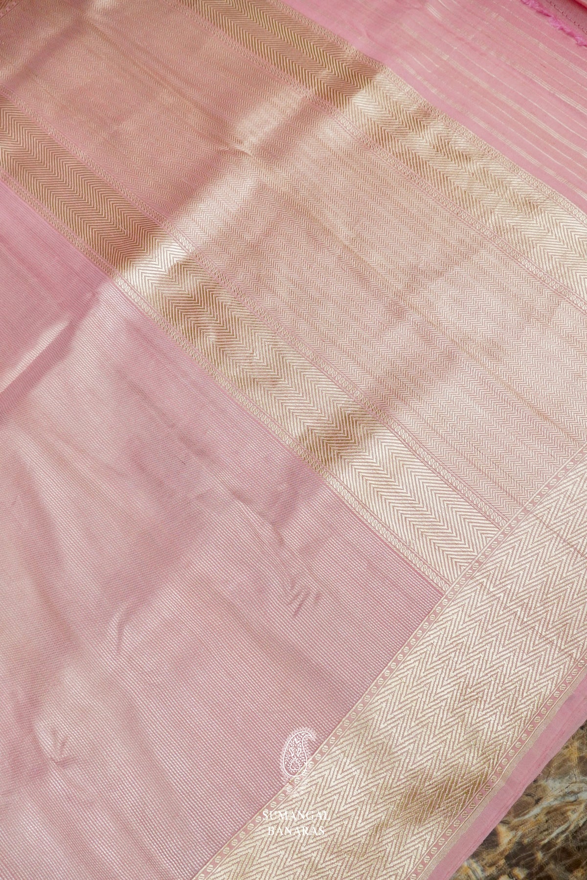 Handwoven Baby Pink Banarasi Tussar Silk Saree