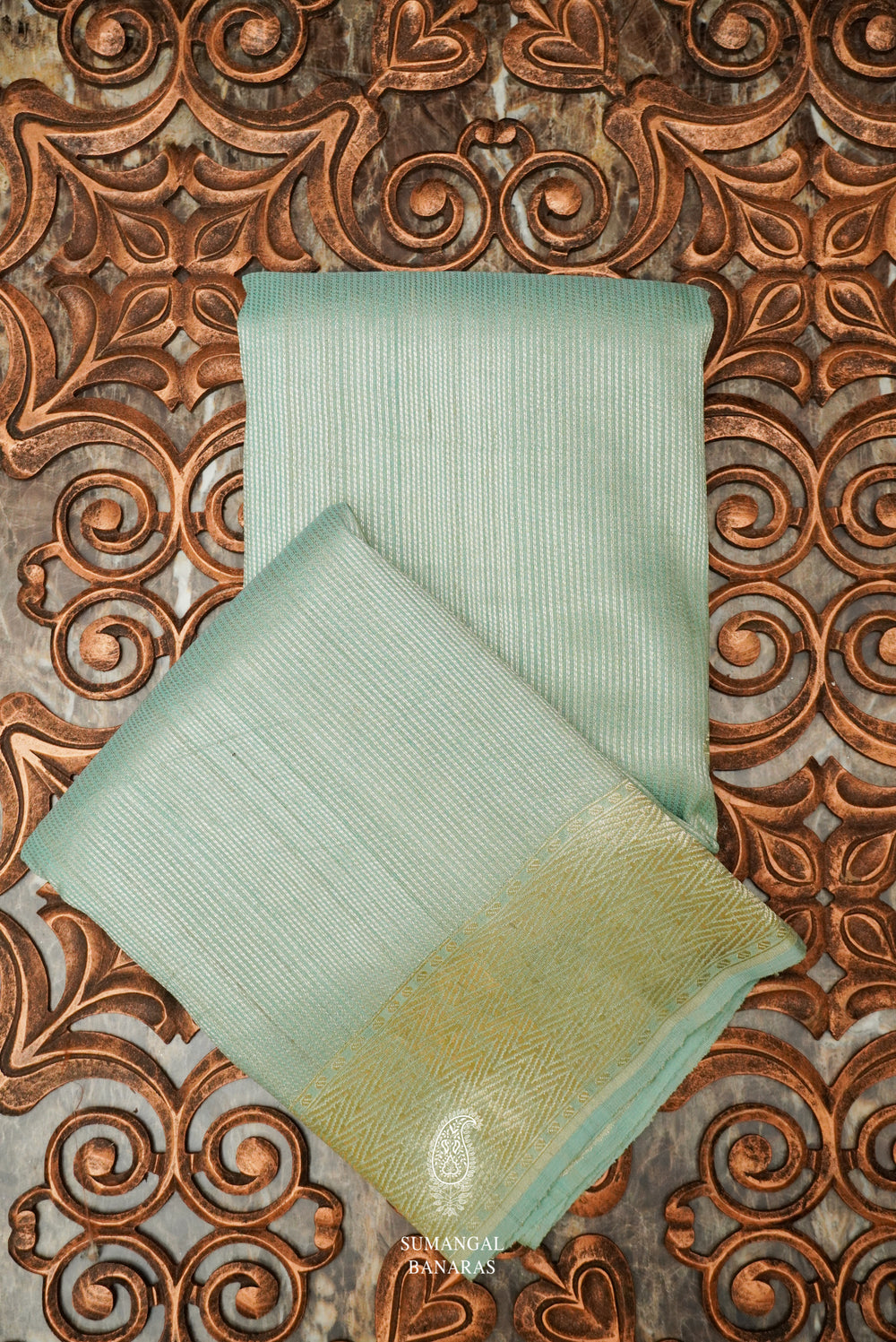 Handwoven Aqua Green Banarasi Tussar Silk Saree