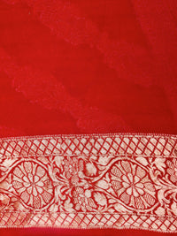 Handwoven Ruby Red Banarasi Georgette Silk Saree