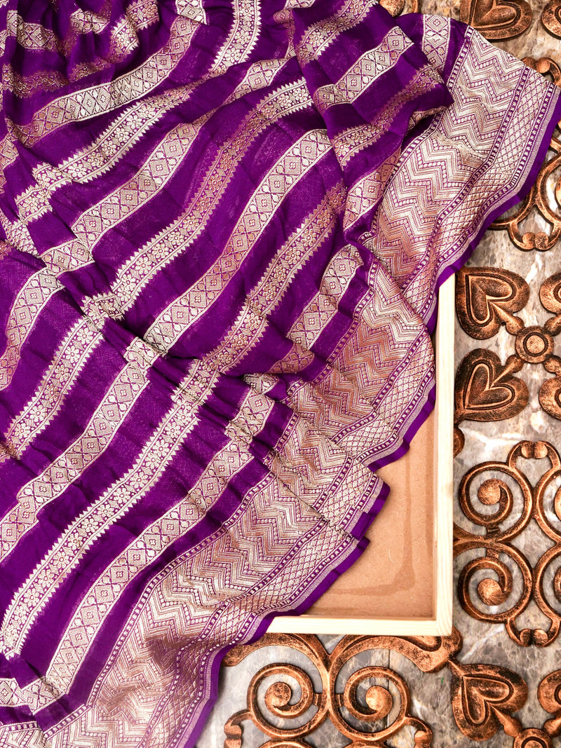 Handwoven Plum Violet Banarasi Georgette Silk Saree