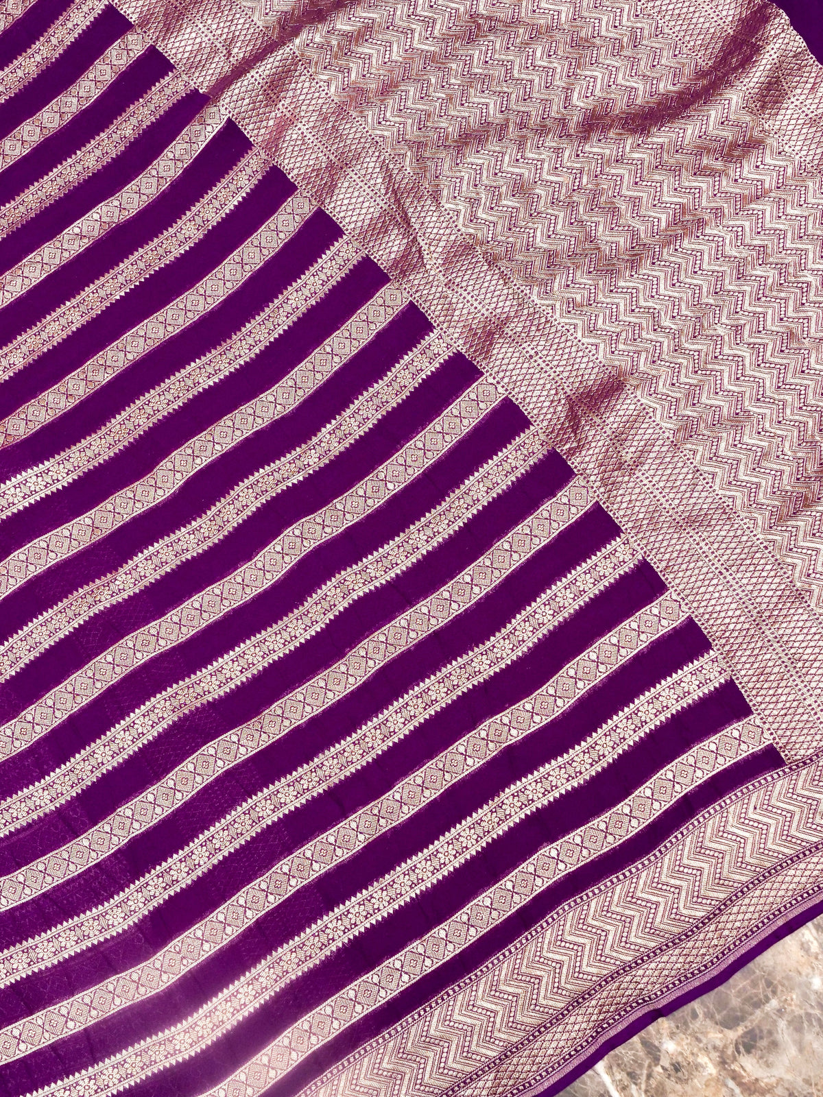 Handwoven Plum Violet Banarasi Georgette Silk Saree