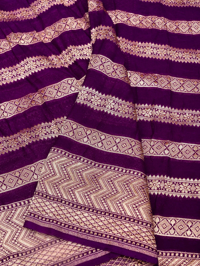 Handwoven Plum Violet Banarasi Georgette Silk Saree