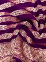 Handwoven Plum Violet Banarasi Georgette Silk Saree