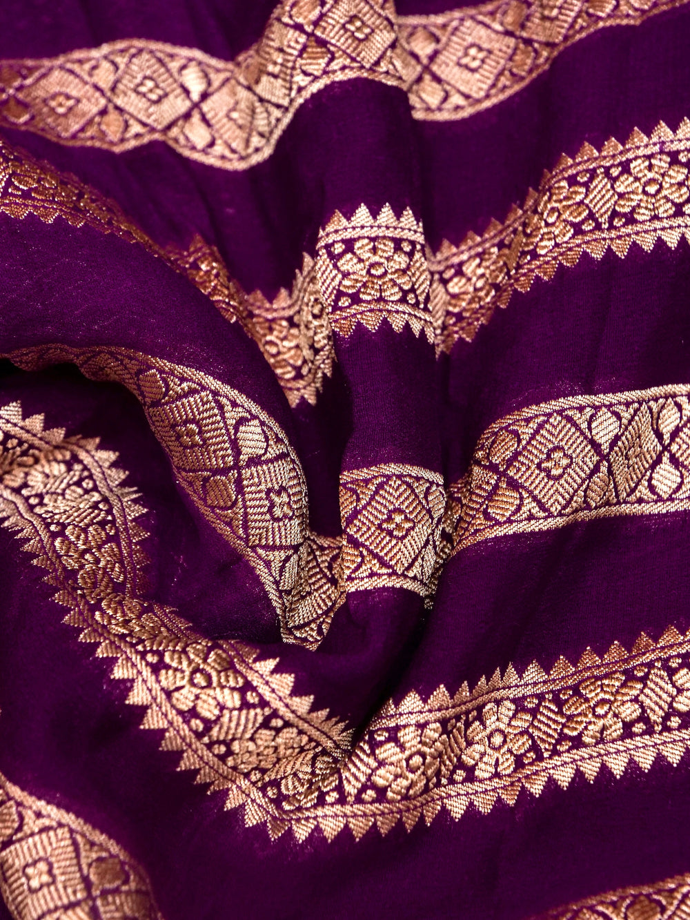 Handwoven Plum Violet Banarasi Georgette Silk Saree