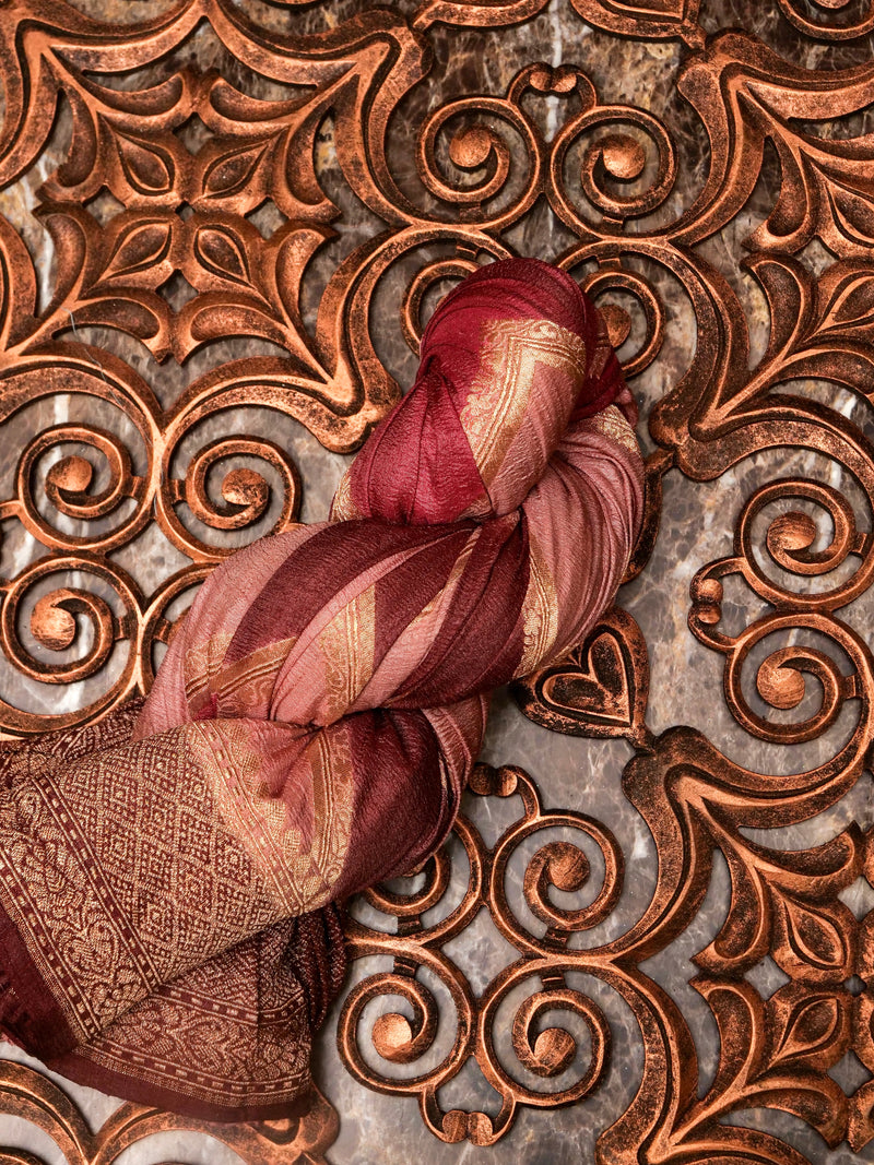 Handwoven Rustic Brown Banarasi Georgette Silk Saree