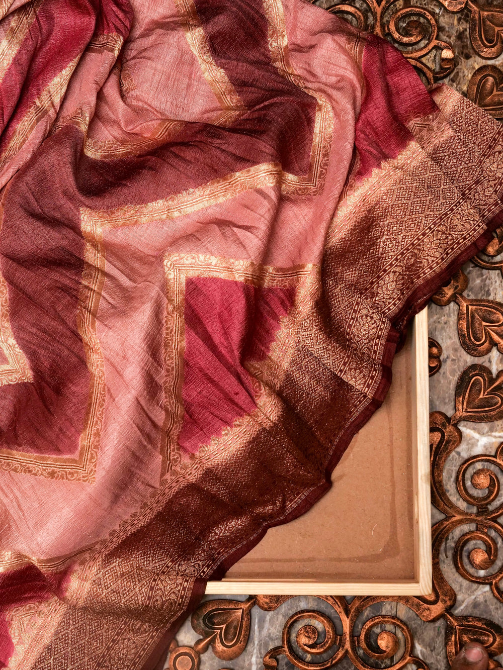 Handwoven Rustic Brown Banarasi Georgette Silk Saree