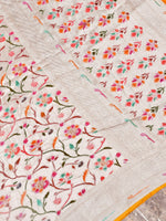 Handwoven Creame White Banarasi Georgette Silk Saree