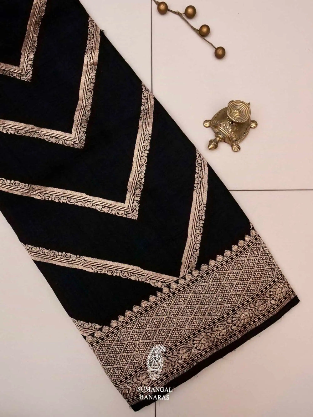 Handwoven Black Banarasi Tussar Georgette Silk Saree