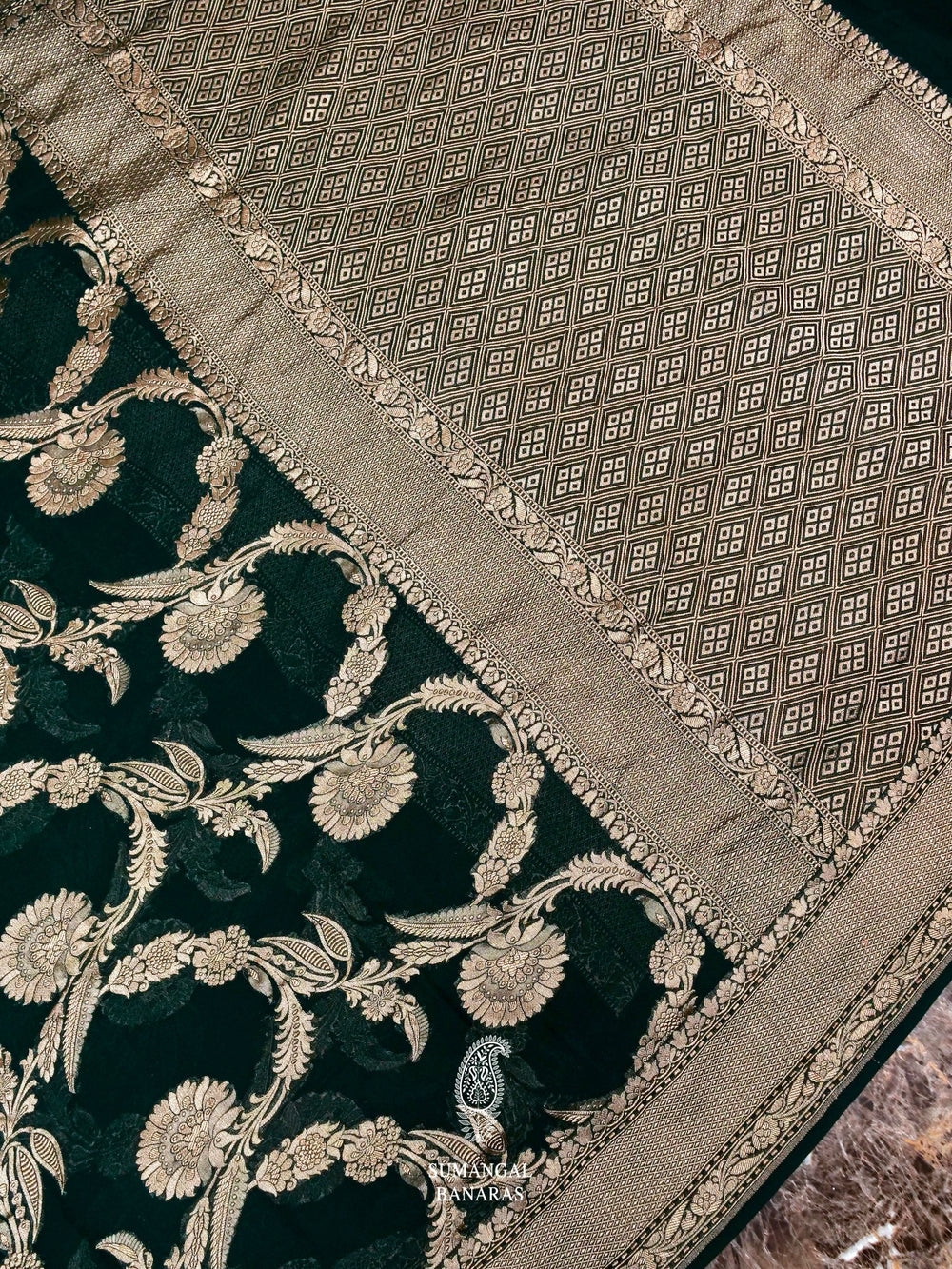 Handwoven Bottle Green Khaddi Georgette Saree