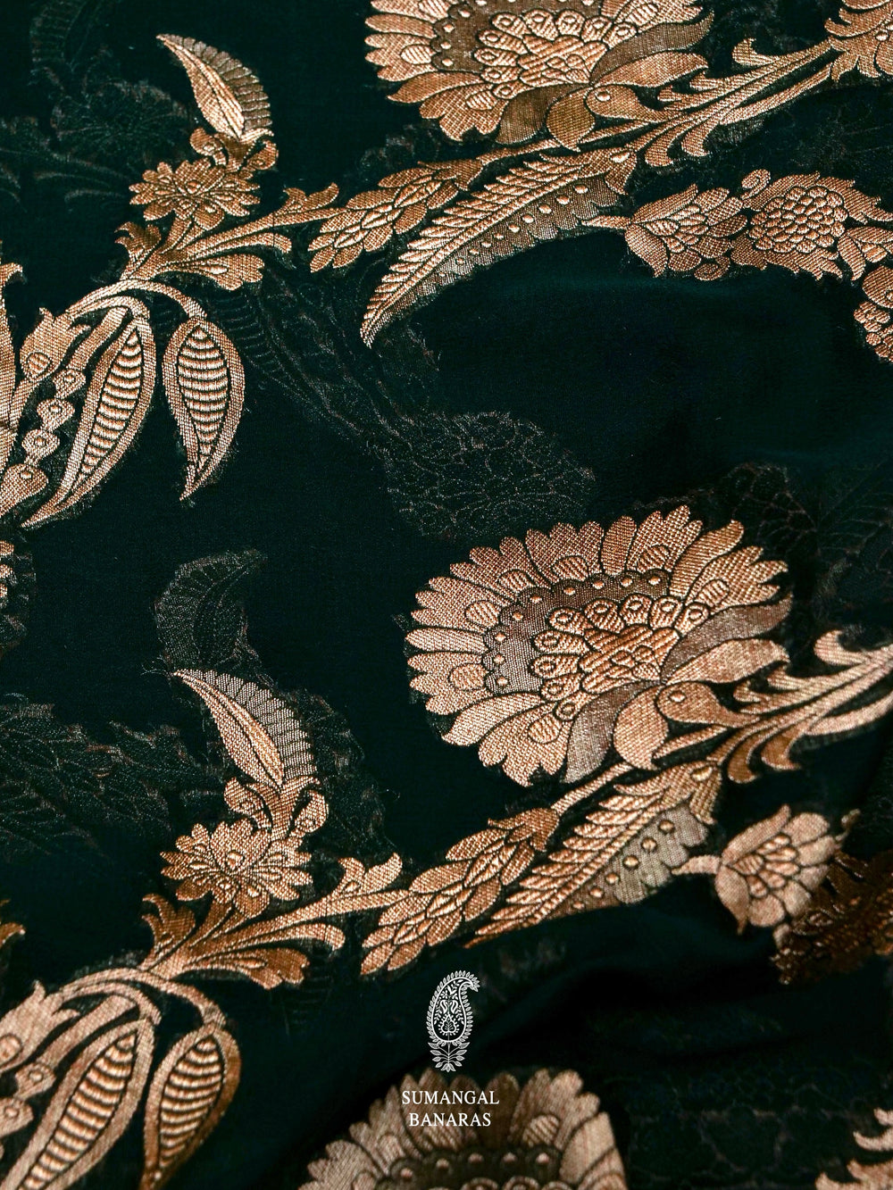 Handwoven Bottle Green Khaddi Georgette Saree