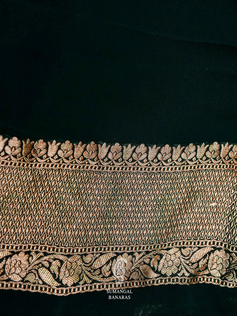 Handwoven Bottle Green Khaddi Georgette Saree
