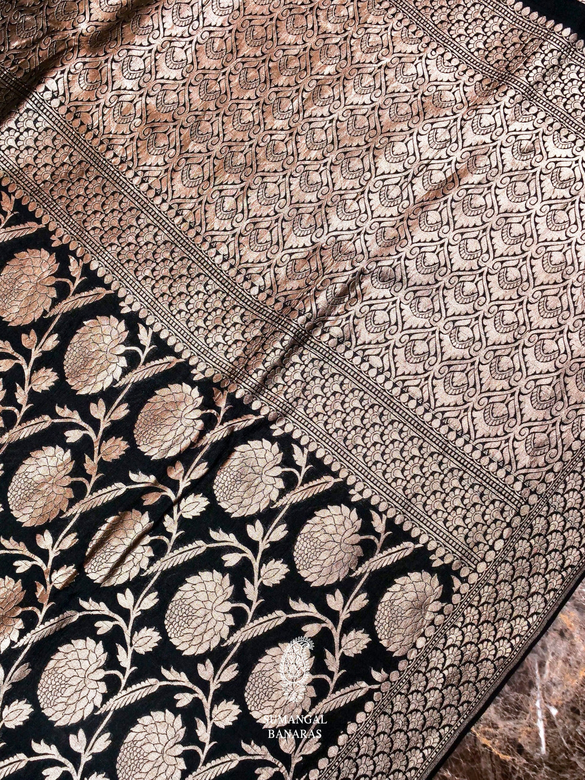 Handwoven Black Banarasi Khaddi Georgette Saree
