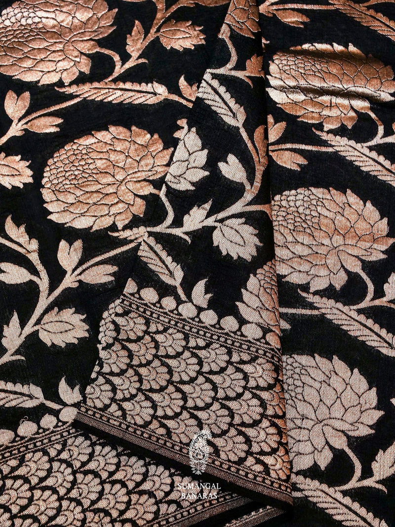 Handwoven Black Banarasi Khaddi Georgette Saree