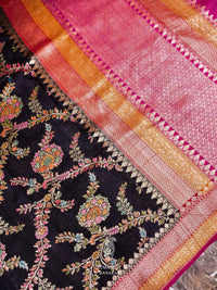 Handwoven Black Banarasi Khaddi Georgette Saree