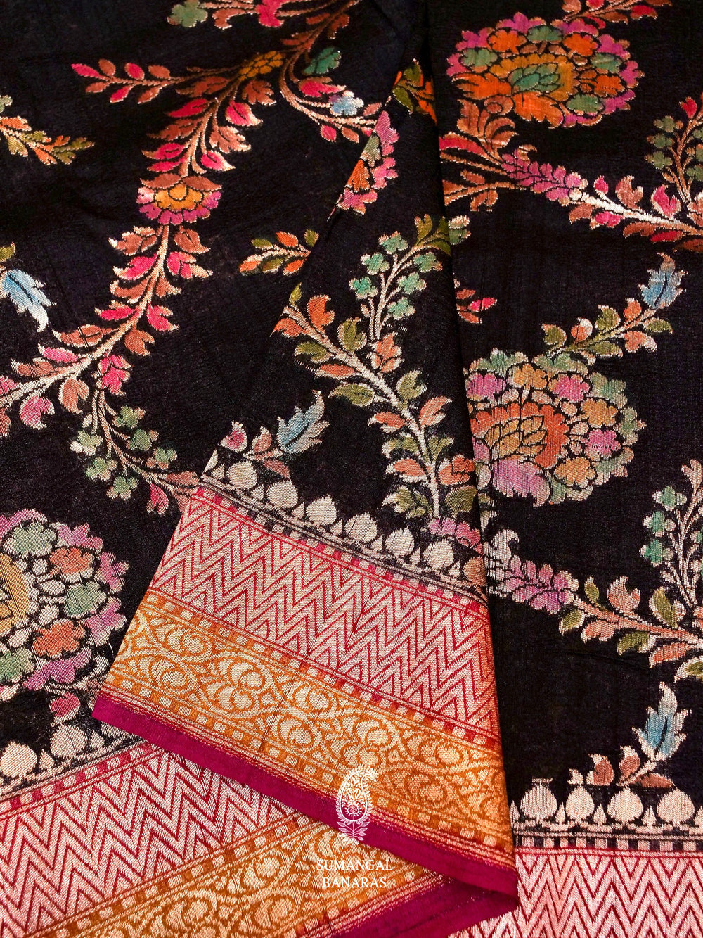 Handwoven Black Banarasi Khaddi Georgette Saree