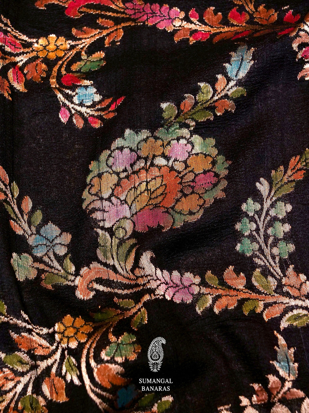 Handwoven Black Banarasi Khaddi Georgette Saree