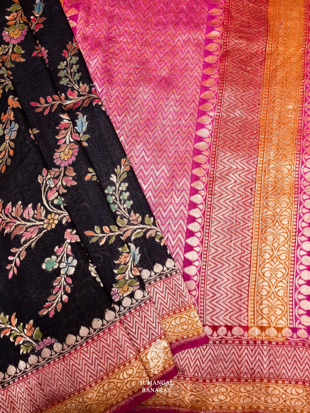 Handwoven Black Banarasi Khaddi Georgette Saree